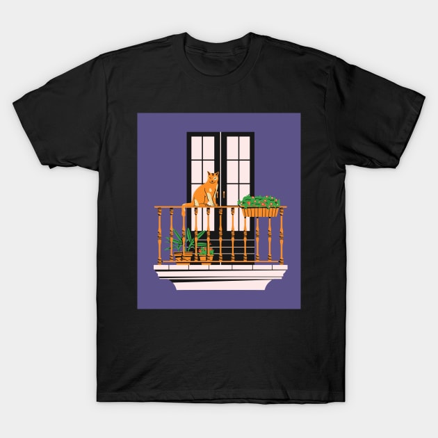 Cat at balcony T-Shirt by SkyisBright